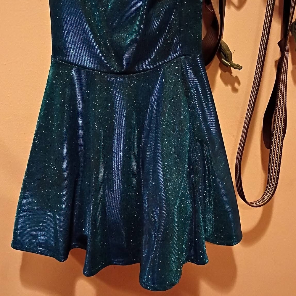 City Triangles Shimmery Teal-Blue Glitter Fit-and-Flare Dress